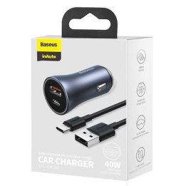 ŁAD SAMOCH BASEUS 40W USB-A+ USB-C +KABEL TYP C