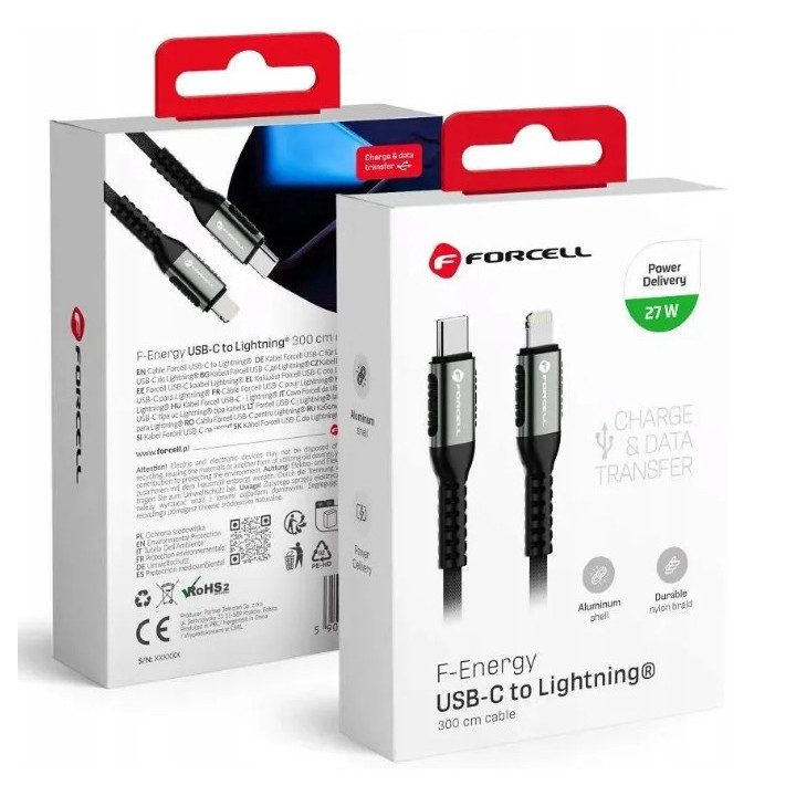 KABEL FORCELL USB-C LIGHTNING 27W PD 1M