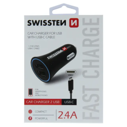 ŁAD SAMOCH SWISSTEN 2XUSB-A+KABEL BLACK