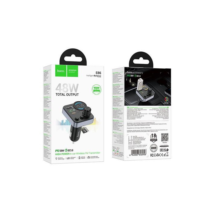 TRANSMITER HOCO E86 2XUSB+USB-C 48W BLACK
