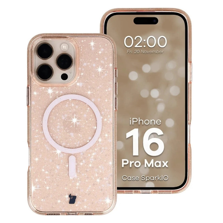 CASE BIZON SparklO IPHONE 16 BLING PEACH
