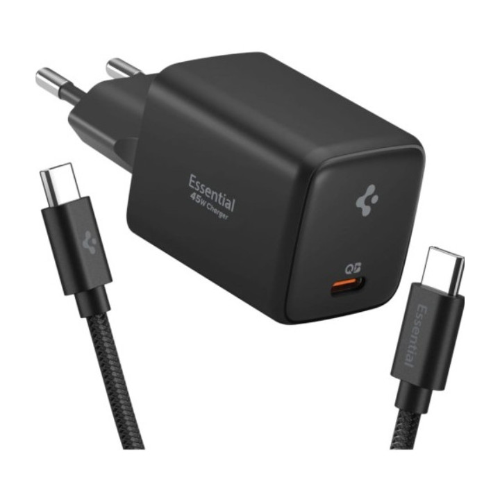 ŁAD SIECIOWA SPIGEN USB-C+KABEL 45W BLACK