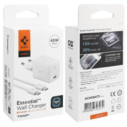 ŁAD SIECIOWA SPIGEN USB-C+KABEL 45W WHITE