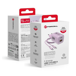 ŁAD SIEC FORCELL USB-C I USB-A 33W+KABEL PURPLE