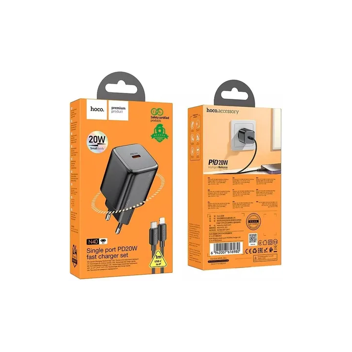 ŁAD SIECIOWA HOCO USB TYP-C LIGHTNING 20W PD BLACK
