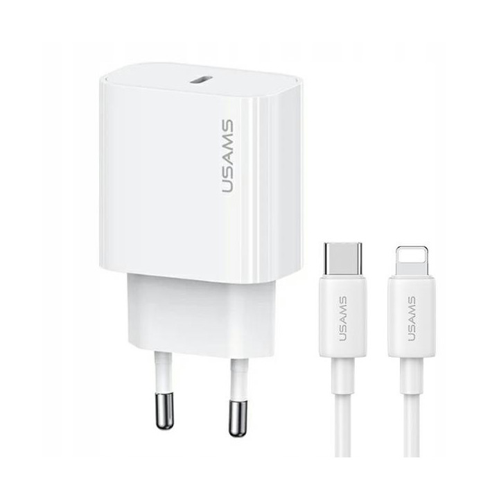 ŁAD SIECIOWA USAMS USB-C LIGHTNING+KABEL 30W