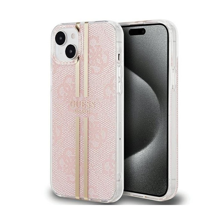 GUESS 4G STRIPE GOLD IPHONE 15 PINK