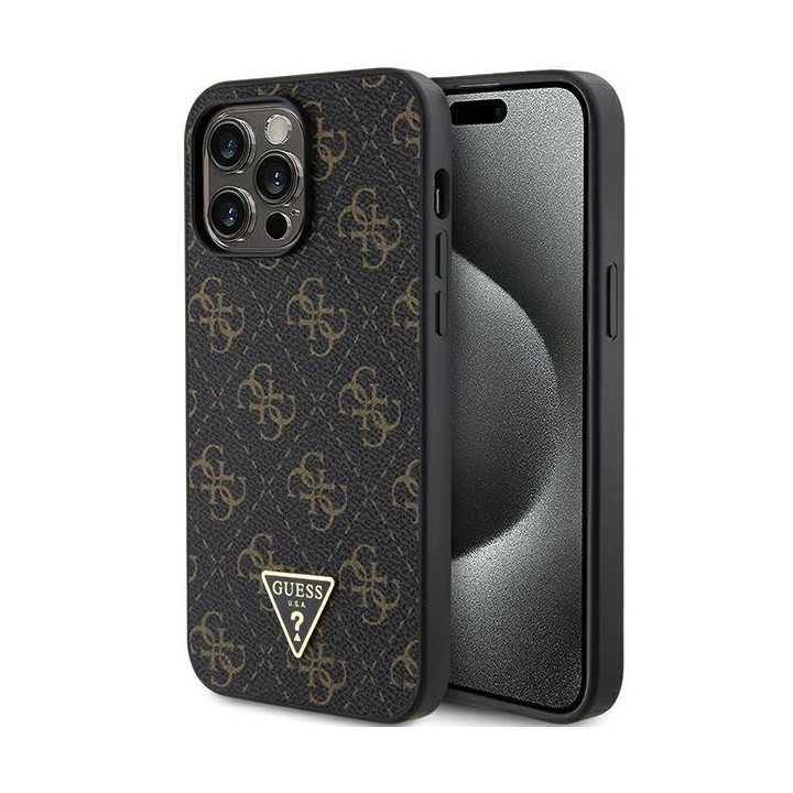 GUESS TRIANGLE METAL LOGO IPHONE 15 BLACK