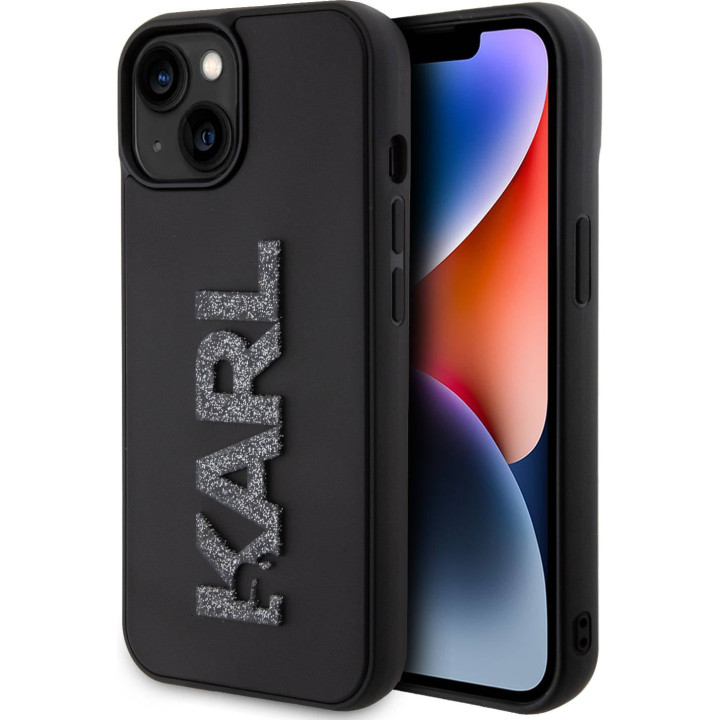 KARL RUBBER GLITTER LOGO IPHONE 15 BLACK