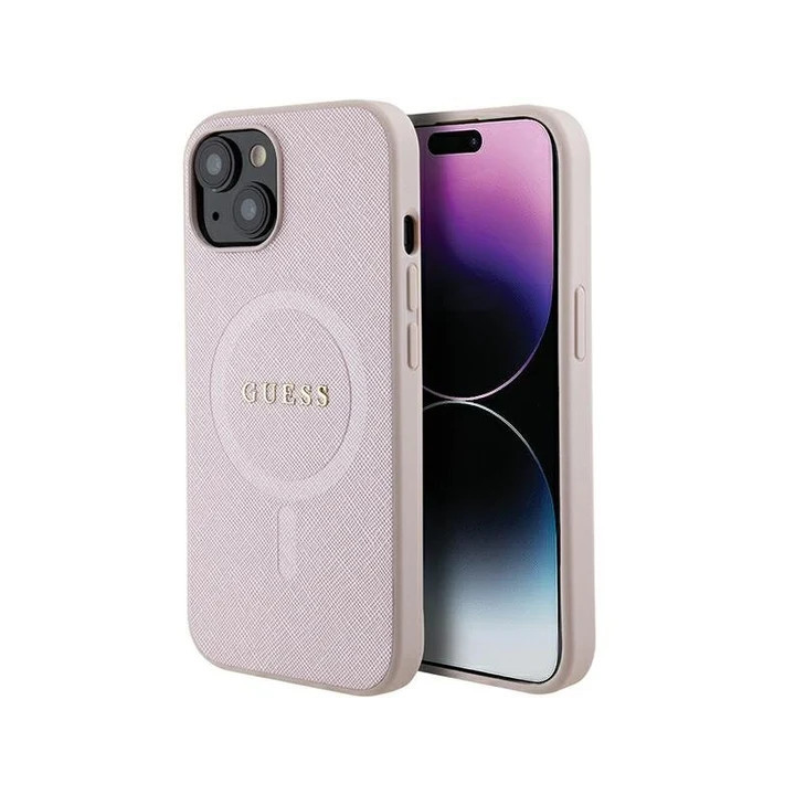 GUESS SAFFIANO MAGSAFE IPHONE 15 PLUS PINK