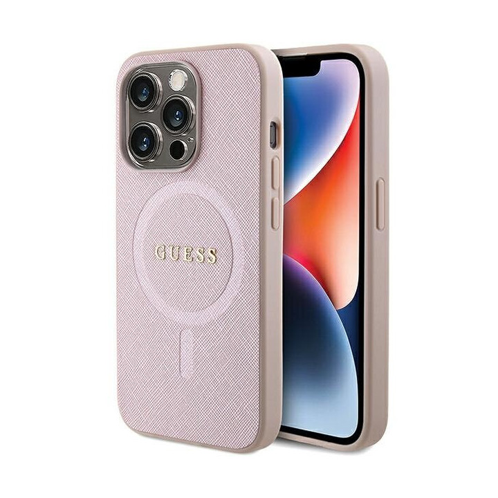 GUESS SAFFIANO MAGSAFE IPHONE 15 PRO MAX PINK