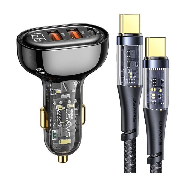 ŁAD SAMOCH USAMS 80W 2XUSB+USB-C+KABEL