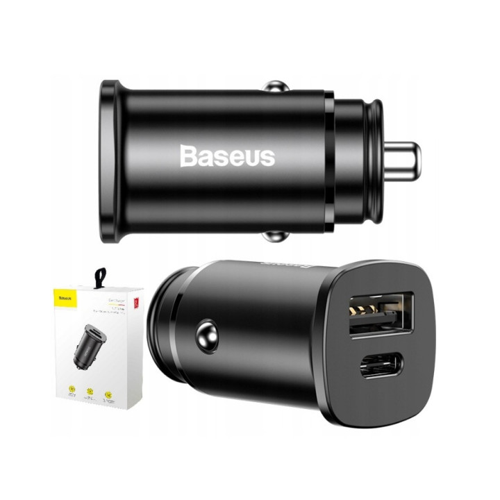 KOSTKA ŁAD SAMOCH BASEUS 30W USB+USB-C BLACK