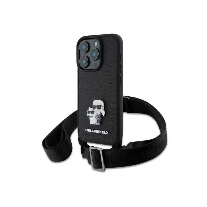 KARL CROSSBODY SAFFIANO METAL IPHONE 15 PRO BLACK