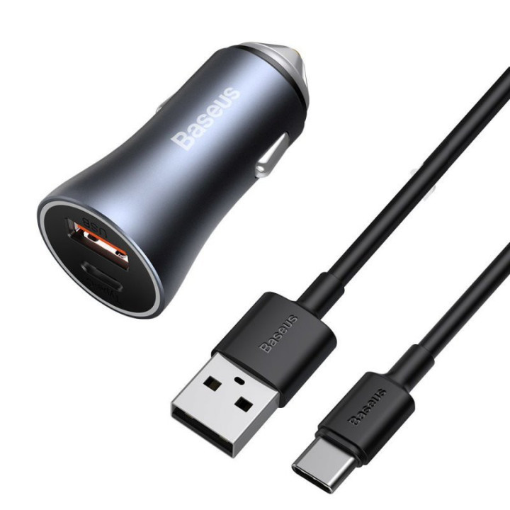 ŁAD SAMOCH BASEUS 2XUSB-A+KABEL TYP-C 40W 5A BLACK