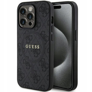 GUESS LEATHER LOGO METAL MAG IPHONE 15 PRO BLACK