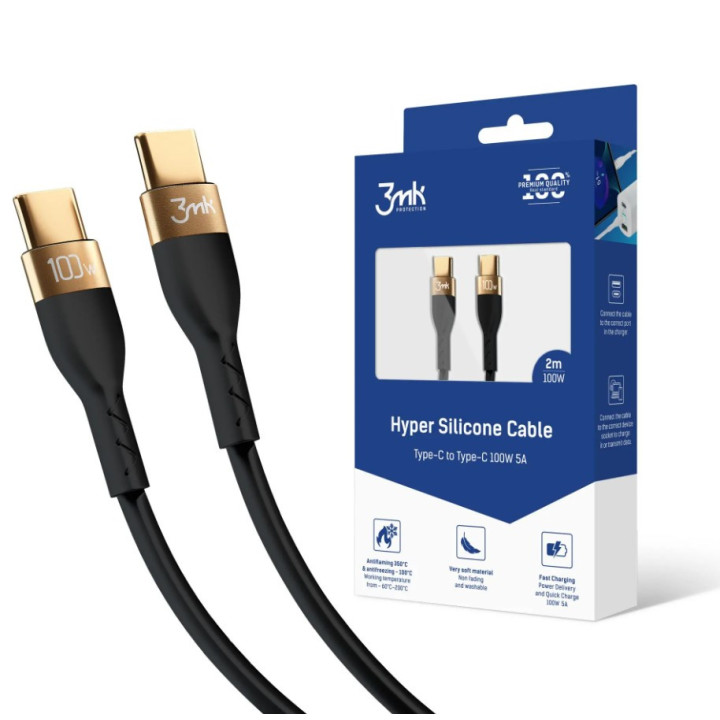 KABEL 3MK USB-C DO USB-C 2M PD100W BLACK