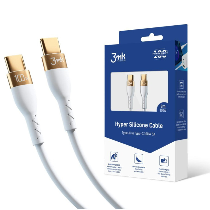 KABEL 3MK USB-C DO USB-C 2M PD100W WHITE