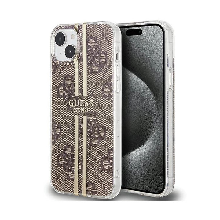 GUESS GOLD STRIPE IPHONE 15 PRO BROWN