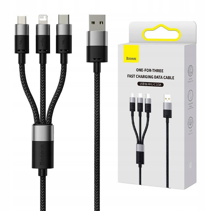 KABEL BASEUS 3W1 APPLE TYP C MICRO 1,1M 3,5A