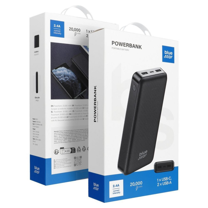 POWER BANK BLUE STAR 20 000MAH 2.1A BLACK