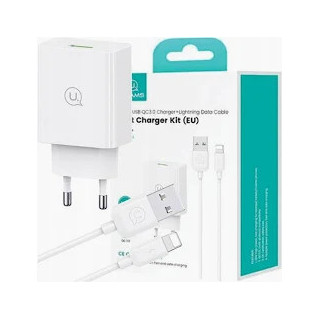 ŁAD SIECIOWA HOCO USAMS LIGHTNING+KABEL 2.1A WHITE