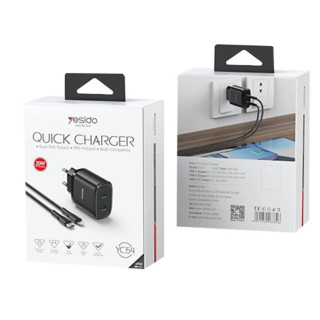 ŁAD SIEC YESIDO 2XUSB-C+KABEL USB-C 20W