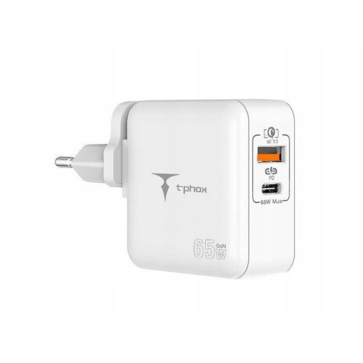 KOSTKA ŁAD SIEC T-PHOX GAN USB-A+USB-C 65W WHITE