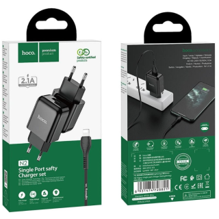 ŁAD SIECIOWA HOCO USAMS LIGHTNING+KABEL 2.1A BLACK