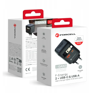 KOSTKA ŁAD SIEC FORCELL 70W USB-C+USB-A+KABEL ZWIJ