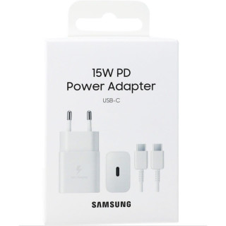 ŁAD SIEC SAMSUNG USB-C 15W+KABEL USB-C/USB-C WHITE