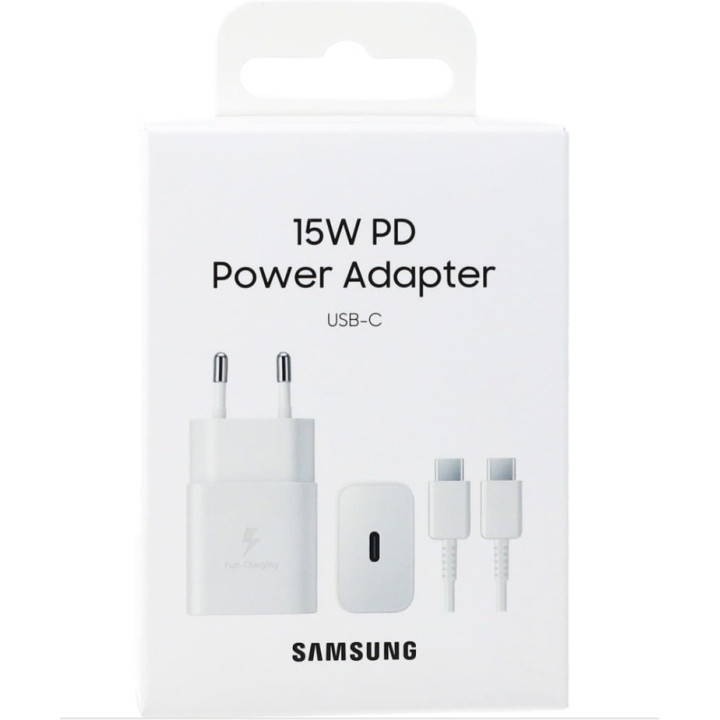 ŁAD SIEC SAMSUNG USB-C 15W+KABEL USB-C/USB-C WHITE