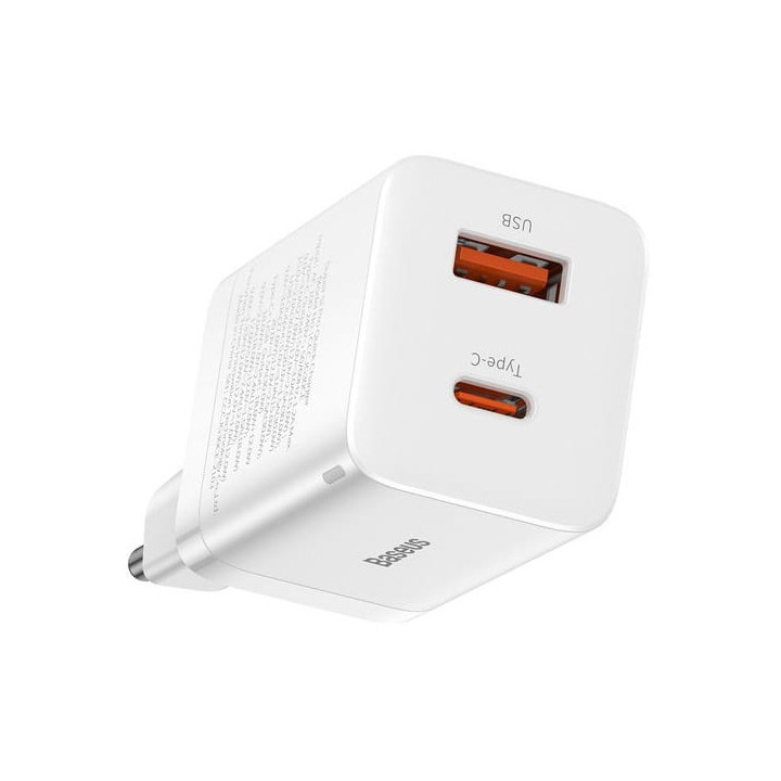 KOSTKA ŁAD SIEC BASEUS 30W USB+USB TYP C PPS WHITE