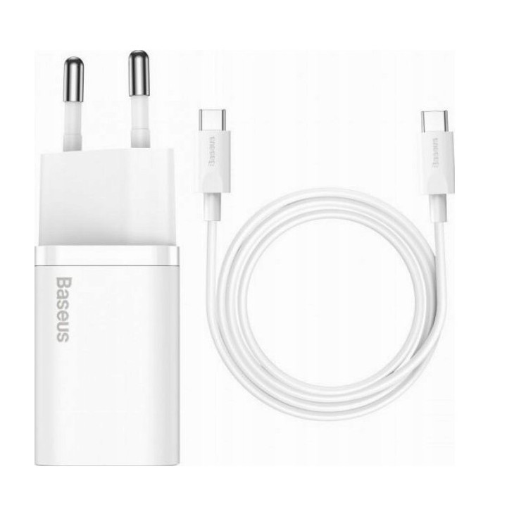 ŁAD SIECIOWA BASEUS USB-C+KABEL 25W SI QC 1C WHITE