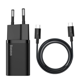 ŁAD SIECIOWA BASEUS USB-C+KABEL 25W SI QC 1C BLACK