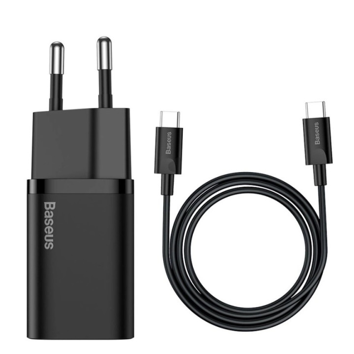 ŁAD SIECIOWA BASEUS USB-C+KABEL 25W SI QC 1C BLACK