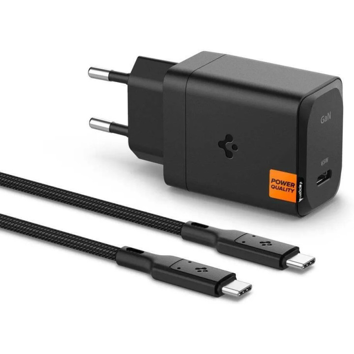 ŁAD SIEC SPIGEN USB-C 65W GAN+KABEL USB-C BLACK