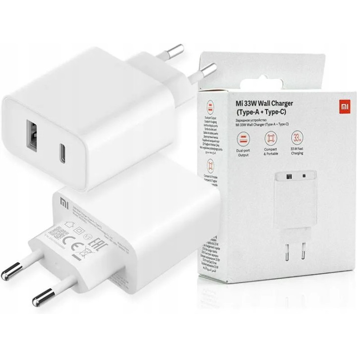 KOSTKA ŁAD SIEC XIAOMI 33W FAST USB-A+ USB-C WHITE