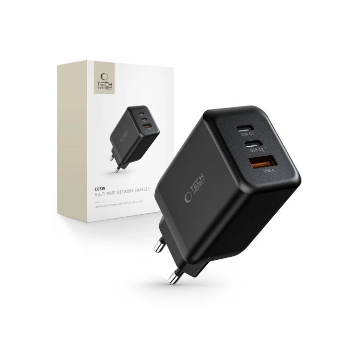 KOSTKA ŁAD SIEC TECH 65W 2XUSB-C+1XUSB-A BLACK