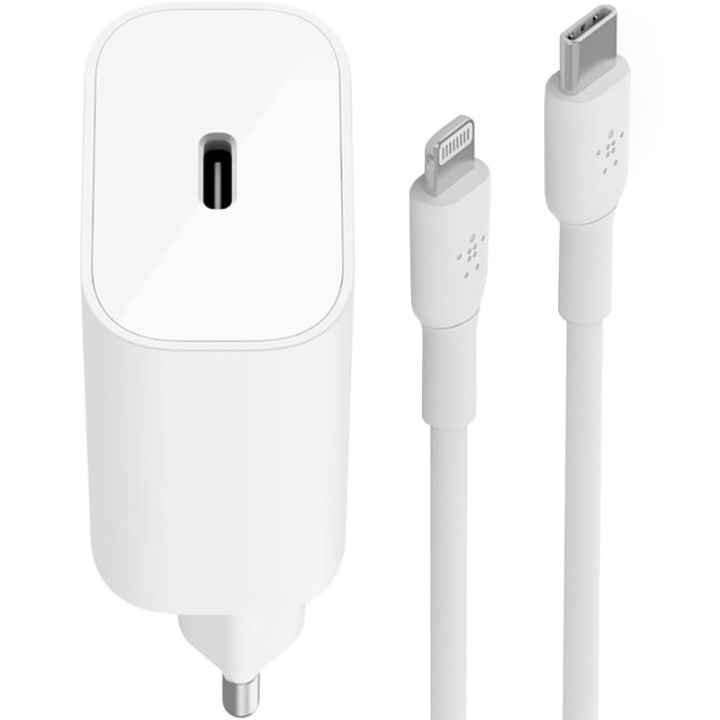 ŁAD SIEC HOCO USB-C+KABEL TYP-C LIGHTNING 25W WHIT