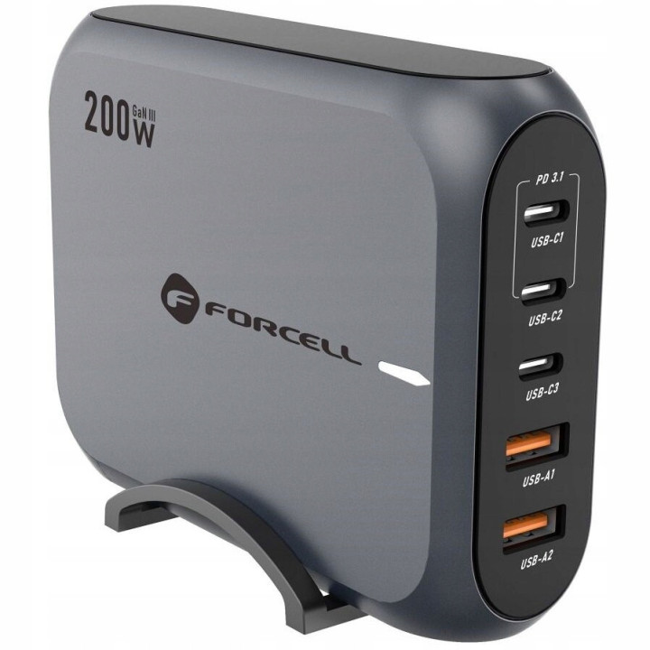 KOSTKA ŁAD SIEC FORCELL 3XUSB-C+2XUSB 200W 5A