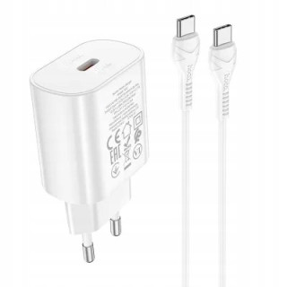 ŁAD SIEC HOCO USB-C+KABEL TYP-C TYP-C 25W WHITE