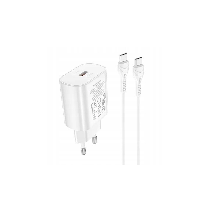 ŁAD SIEC HOCO USB-C+KABEL TYP-C TYP-C 25W WHITE