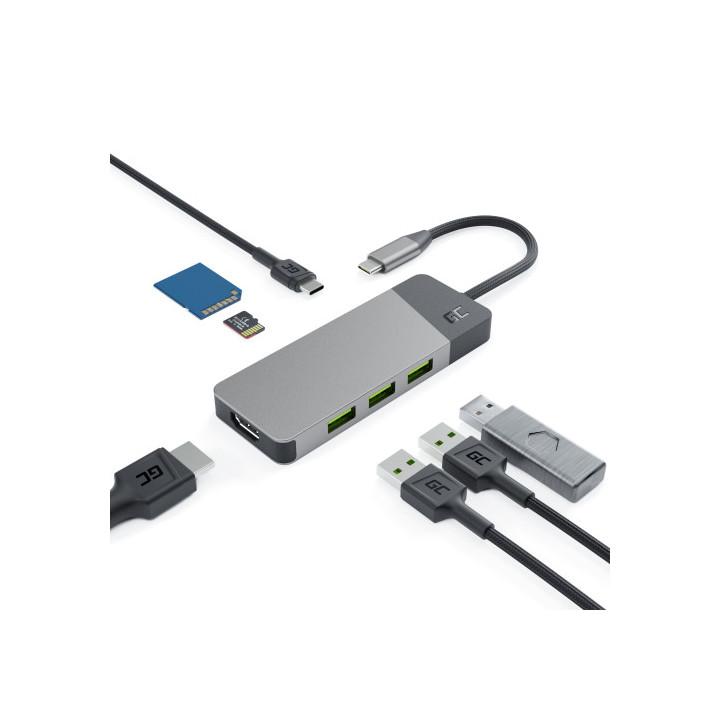 HUB GREEN CELL 8W1 100W 4K 3XUSB-A USB-C HDMI THUN