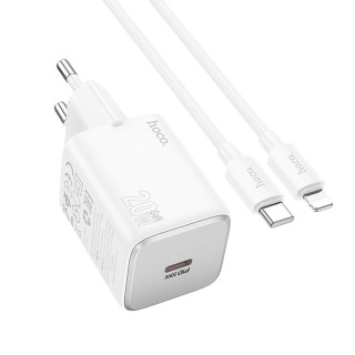ŁAD SIECIOWA HOCO USB-C 20W+KABEL LIGHTNING WHITE
