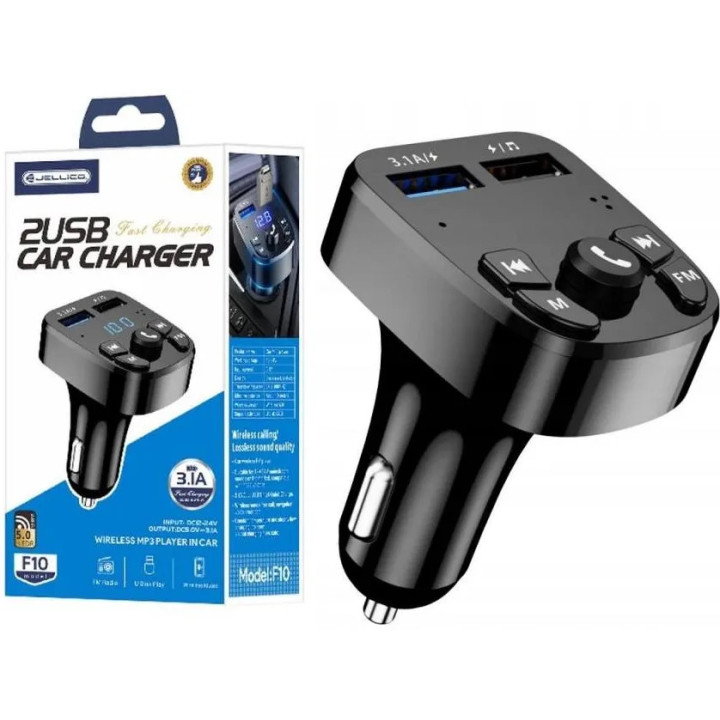 TRANSMITER BLUETOOTH JELLICO 2XUSB 3.1A BLACK