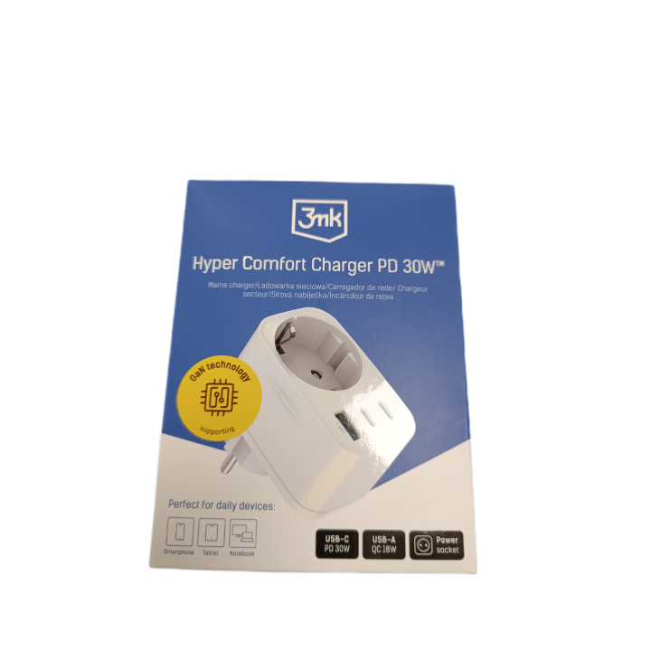 KOSTKA ŁAD SIEC 2XUSB-C+USB-A TRAVEL 30W WHITE