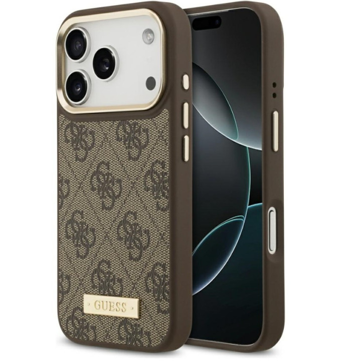 GUESS LOGO PLATE MAGSAFE IPHONE 17 PRO BROWN