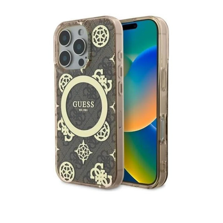 GUESS IML PEONY BACKGROUND IPHONE 16 PRO BROWN