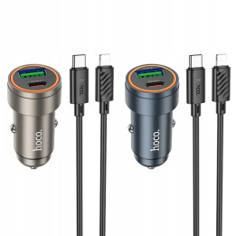 ŁAD SAMOCH HOCO 30W USB-A+USB-C+KABEL BLACK